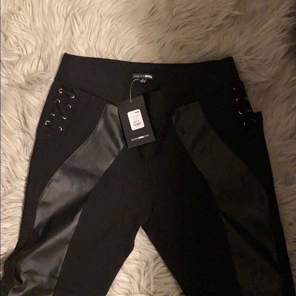 Faux Leather trimmed leggings